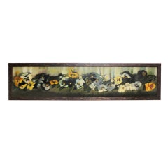 19thc Original Oil Painting Of Pansy's on Board in Painted Frame
