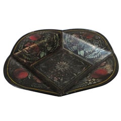 19thc Original Decorated Toleware Apple Tray From Pennsylvania