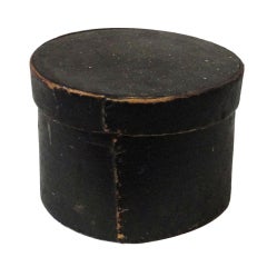 Antique 18thc Early Original  Black Painted Band Box From Maine