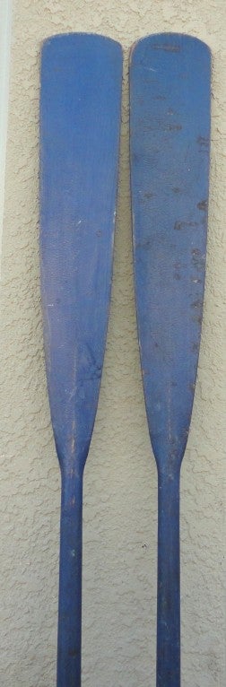 American Fantastic & Unusual 19thc Original Blue Painted Oars From Maine