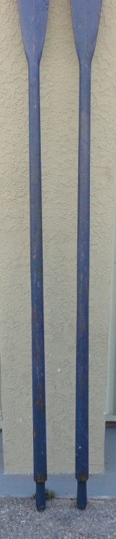 19th Century Fantastic & Unusual 19thc Original Blue Painted Oars From Maine