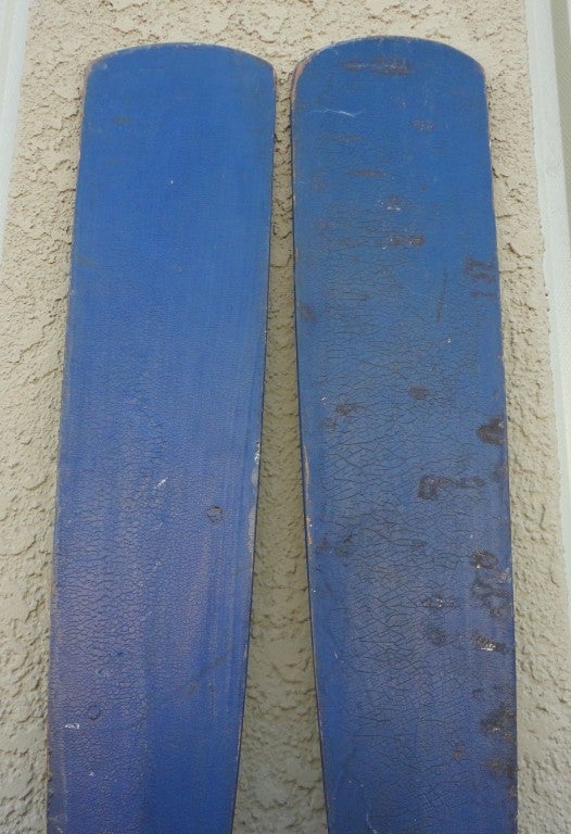Fantastic & Unusual 19thc Original Blue Painted Oars From Maine 1