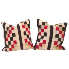 Pair of Navajo Indian Weaving Pillows With Brown Linen Backing