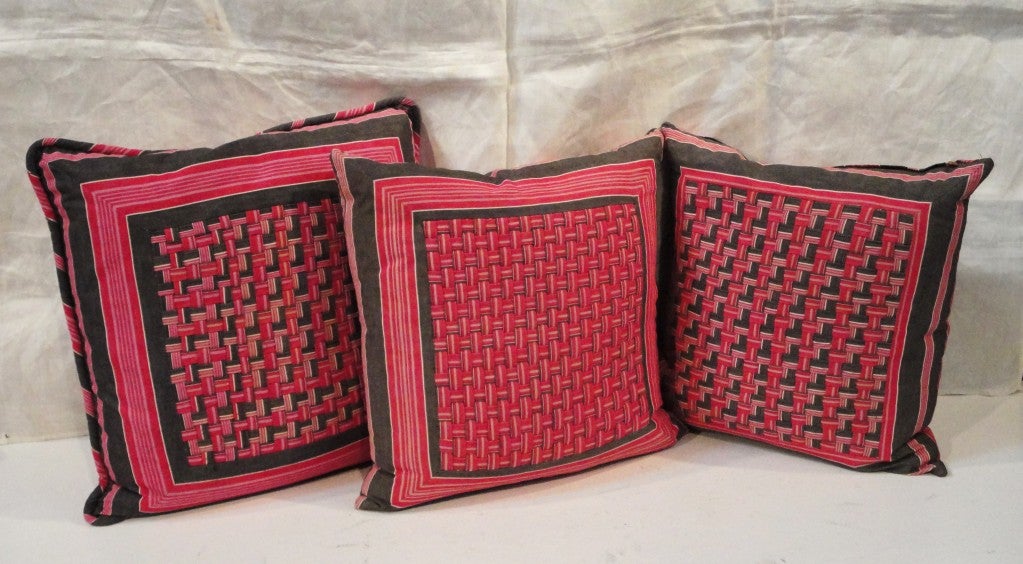 These pillows are hand woven in a basket weave pattern.The backs are solid ticking to match the front.There are only three of this stripe in stock.Sold individually.