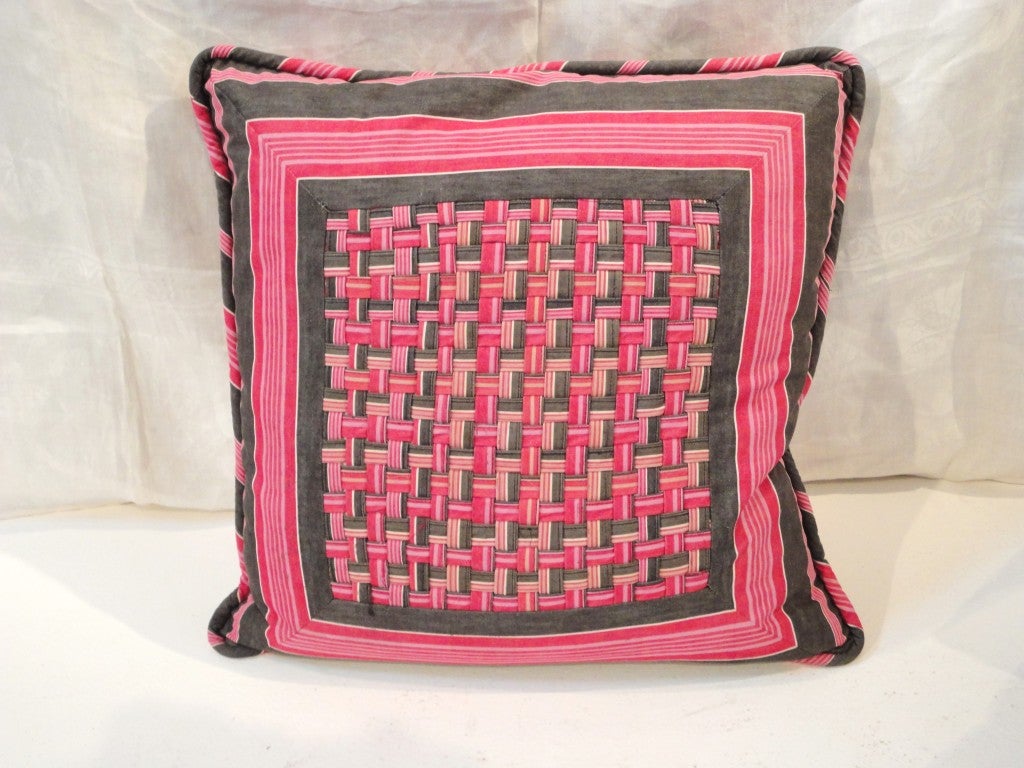 American Fantastic 19thc Ticking Basket Weave pillows