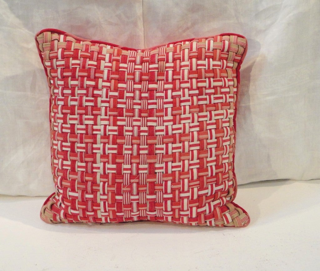 19THC Ticking Basket Weave Pillows 1