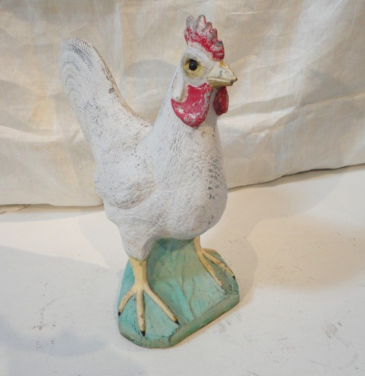 American Fantastic 1930'S  Original Painted Concrete Folky  Rooster