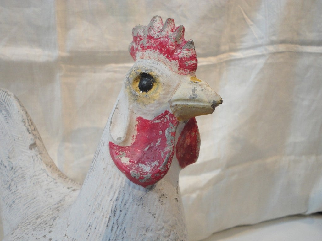 Fantastic 1930'S  Original Painted Concrete Folky  Rooster In Good Condition In Los Angeles, CA