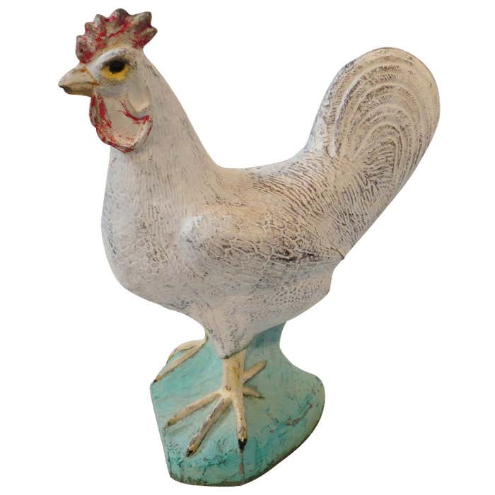 Fantastic 1930'S Original Painted Concrete Folky Rooster at 1stDibs ...