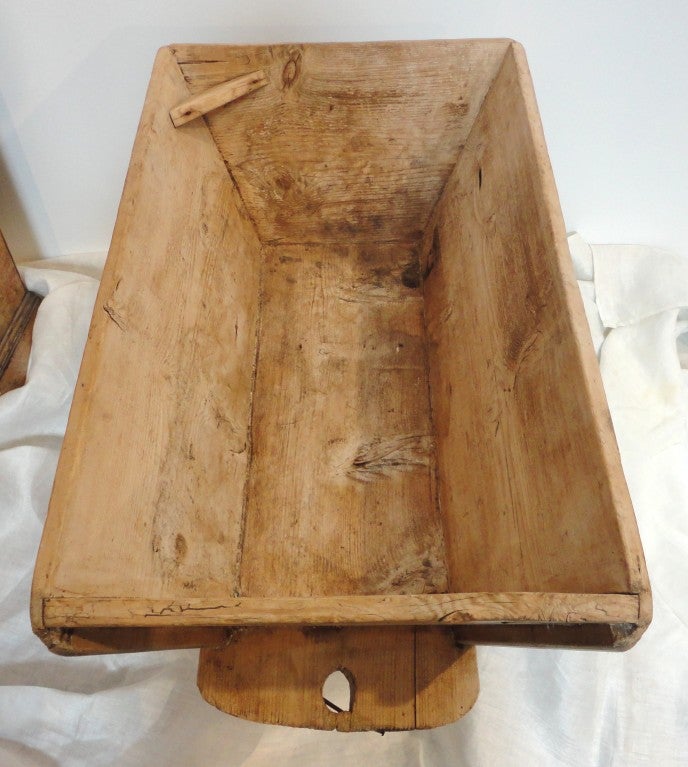 American Early 19THC Dry Original Surface Dough Tray w/ Carved Handles