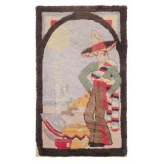 Vintage Mounted Hand Hooked Rug Of The Mexican Mariachi
