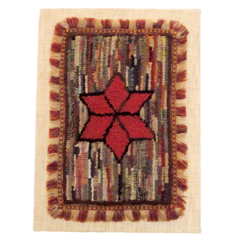 Fantastic Miniature Mounted 19th Century Hand-Hooked Rug on Board For Sale
