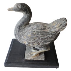 19th Century Folky Hand-Carved and Painted Duck on Custom Wood Stand