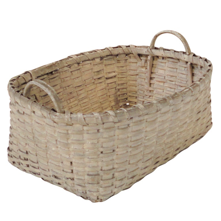 19THC Original White Painted Double Handled Basket From N.E. at 1stdibs