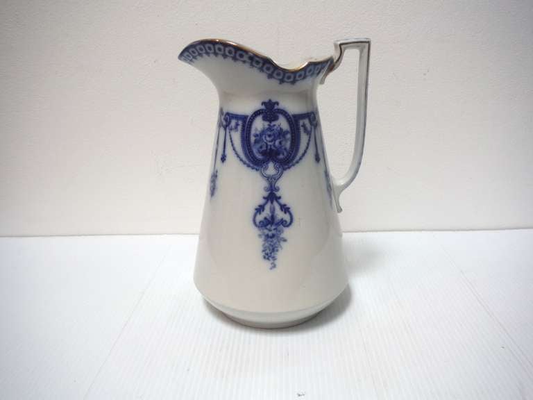 British 19th Century Flow Blue Pitcher and Bowl For Sale