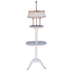 Amazing White Painted Floor Lamp with Tole Painted Tin Shade