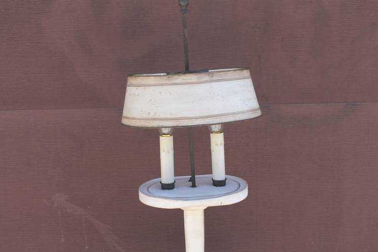 Amazing White Painted Floor Lamp with Tole Painted Tin Shade In Excellent Condition For Sale In Los Angeles, CA