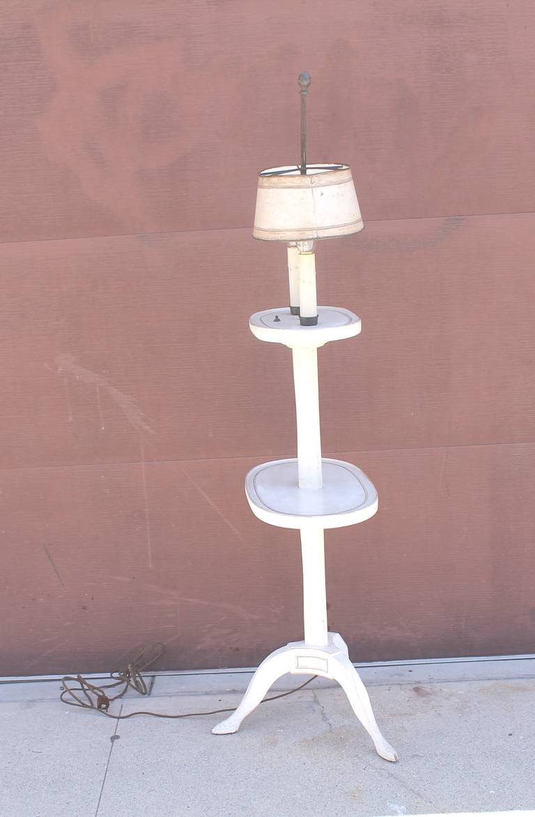 20th Century Amazing White Painted Floor Lamp with Tole Painted Tin Shade For Sale