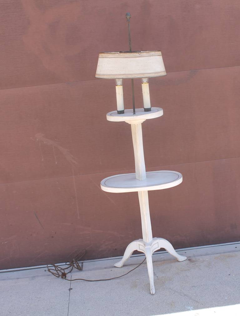 Pine Amazing White Painted Floor Lamp with Tole Painted Tin Shade For Sale