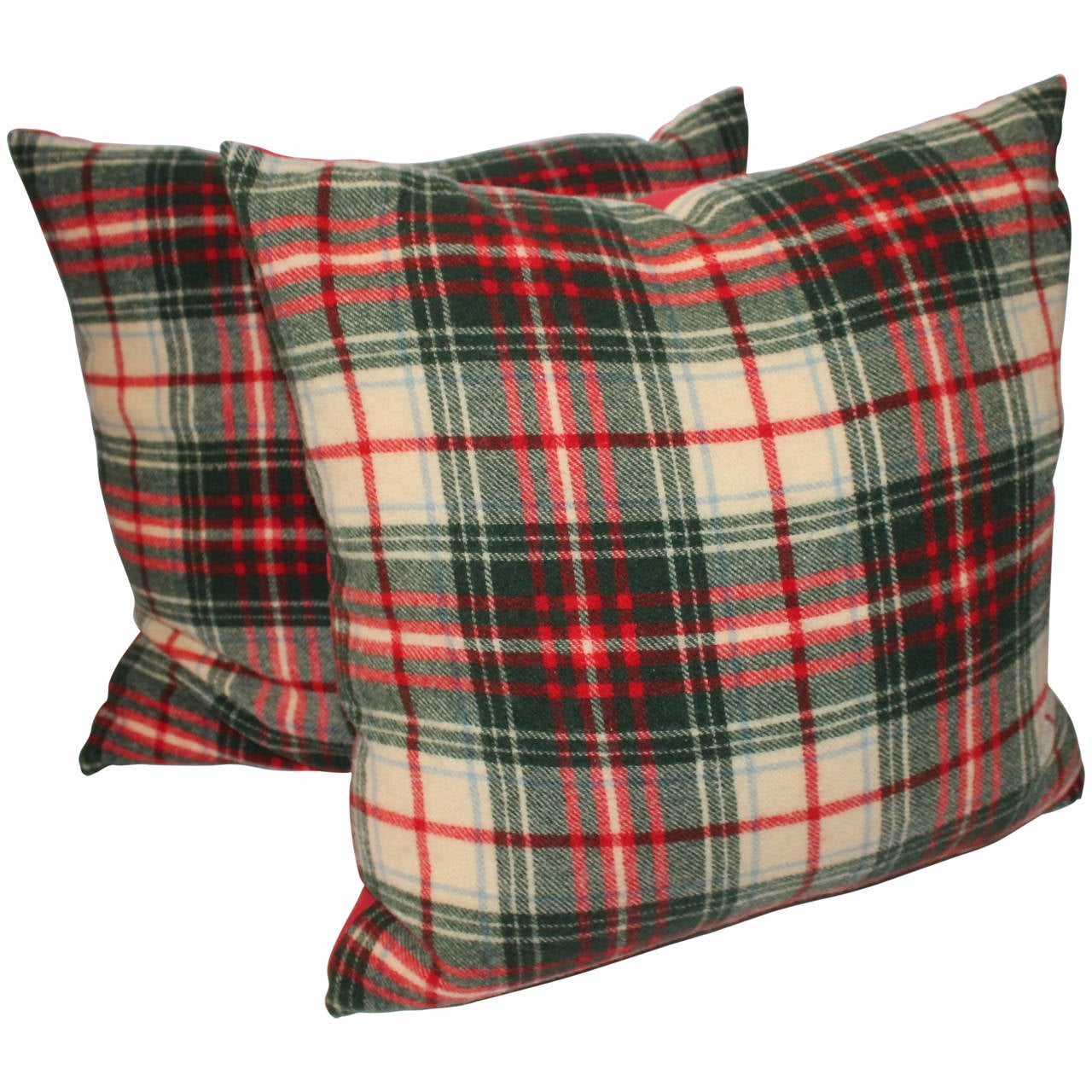 Pair of Wool Plaid Pillows For Sale at 1stdibs