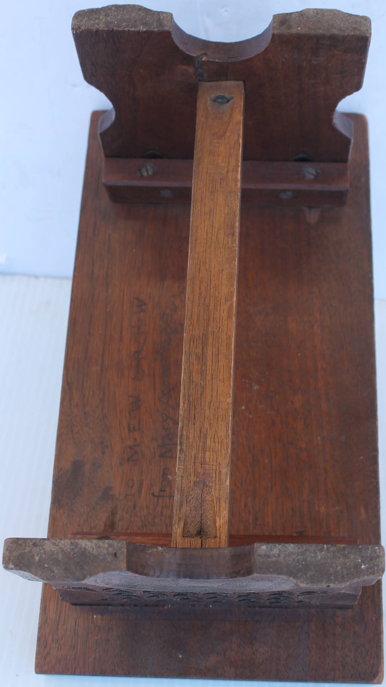 This wonderful little gem is all hand-carved and in very good condition. It has been given as a presentation gift and is carved in base to: M.E.W. & R.H.W. From: Mary Armitago XMAS 1908 given as a gift later after it was made. Condition is very good.