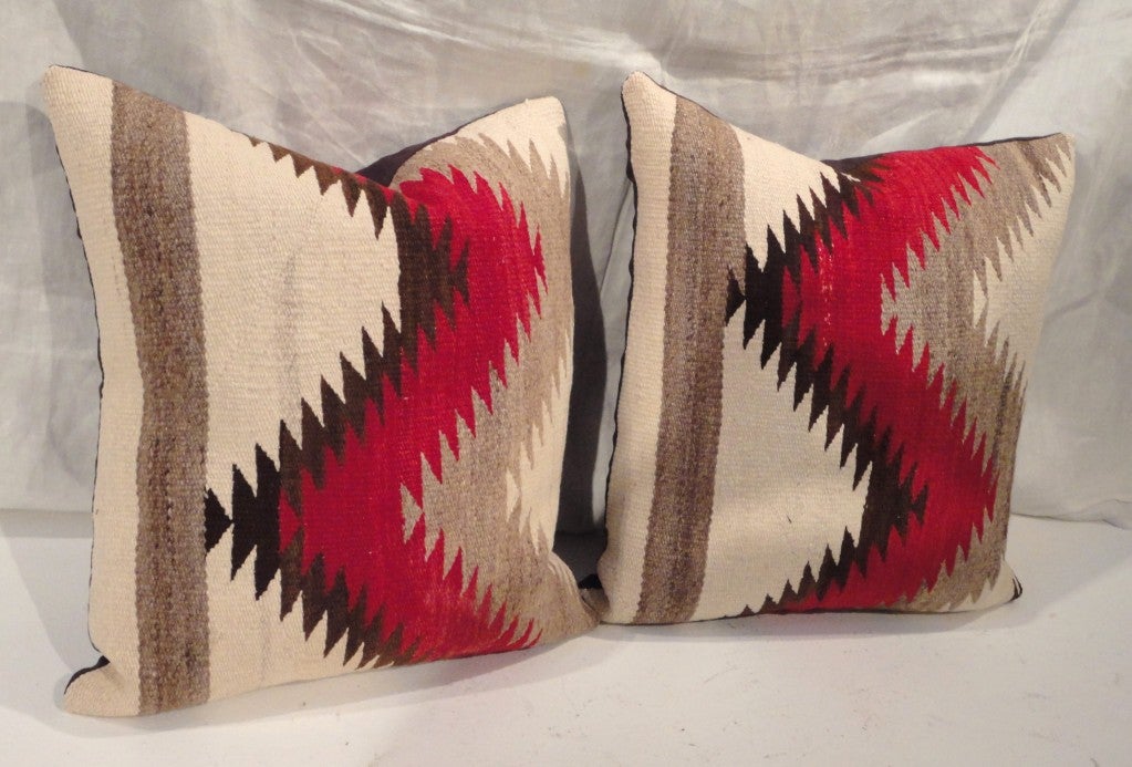 American Pair of Early Navajo Indian Weaving Pillows