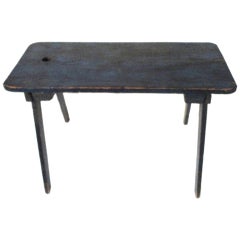 Fantastic Early 19th c. Blue Painted Bucket Bench From New England