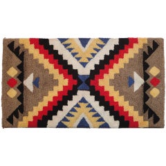 Mounted Hand Hooked Indian Design Rug From Pennsylvania Vintage Mounted Hand Hooked Indian Design Rug From Pennsylvania