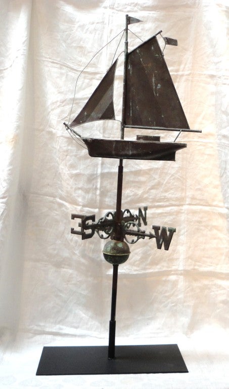 Early 20Thc Mounted Sailboat Weathervane w/ Great Old Surface