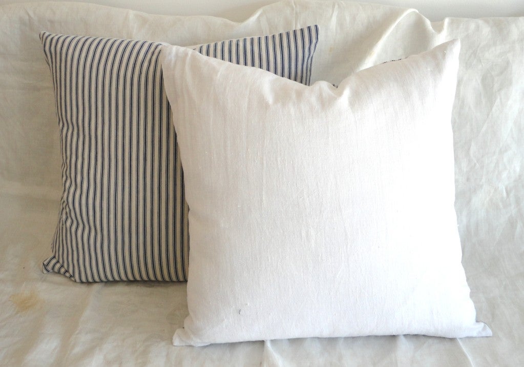 Folk Art 19th Century Blue and White American Stripe Ticking Pillows
