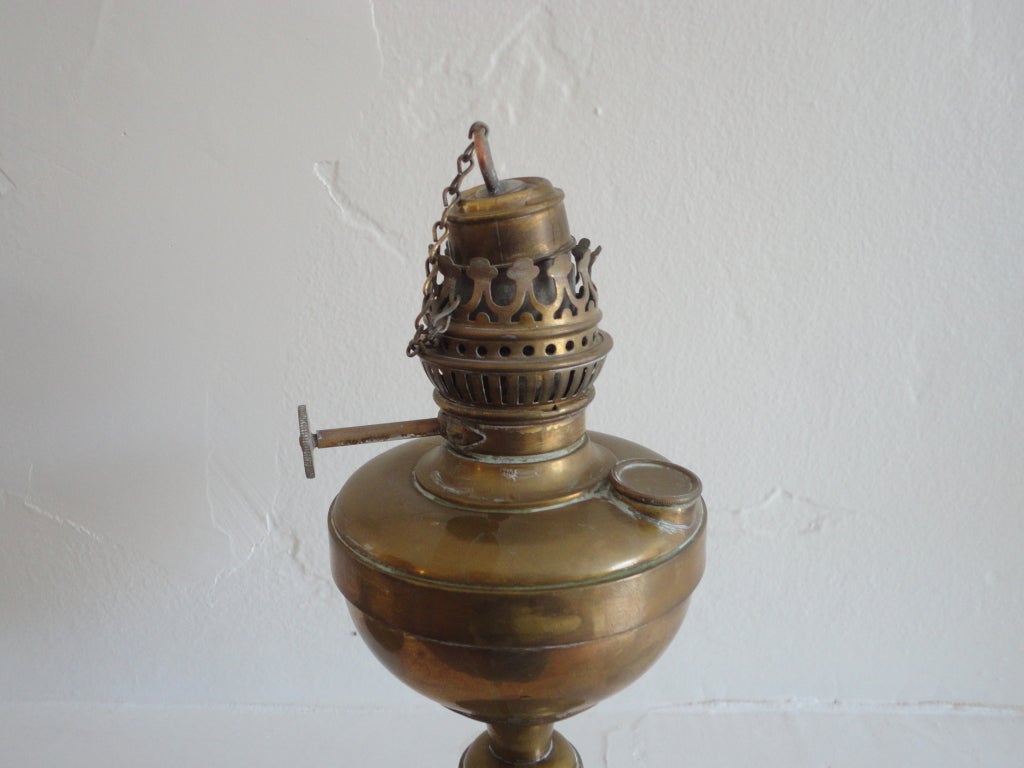 Fine Early 19thc Brass Oil Lamp With Original Glass Globe 2