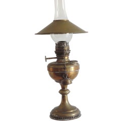 Fine Early 19thc Brass Oil Lamp With Original Glass Globe