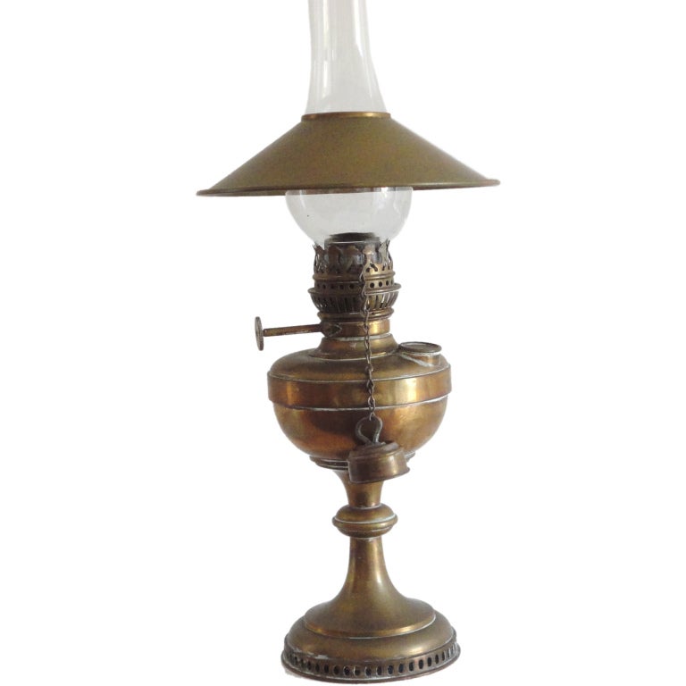 Fine Early 19thc Brass Oil Lamp With Original Glass Globe at 1stDibs