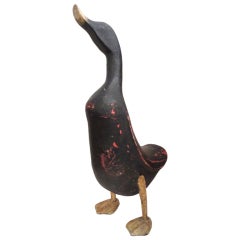 Vintage Rare Early 20thc Hand Carved & Original Painted Standing Duck