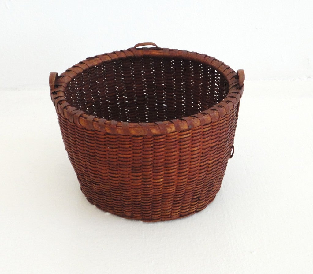Rare and early 19thc handmade shaker sewing basket with three handles in fantastic condition.This wonderful basket has great form and size.