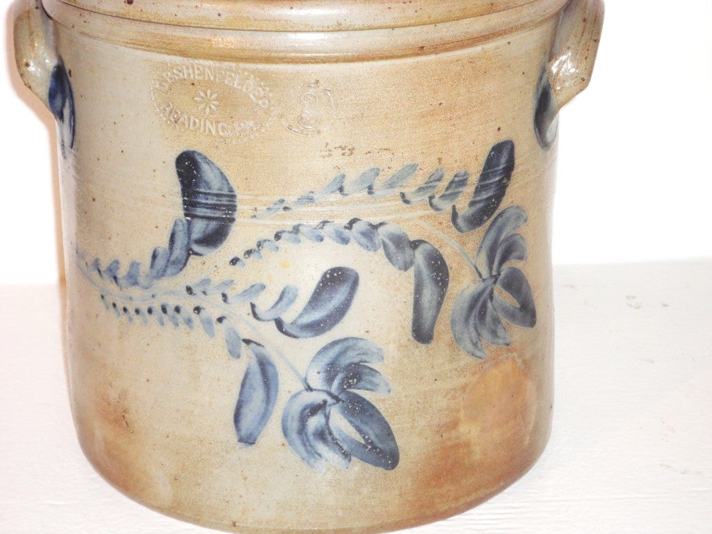 Fantastic highly decorated three gallon crock with double handles.This signed 