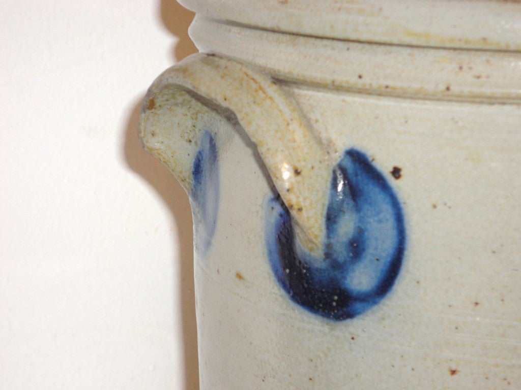 American 19thc Blue Decorated Double Handled Crock/signed & Reading, pa.