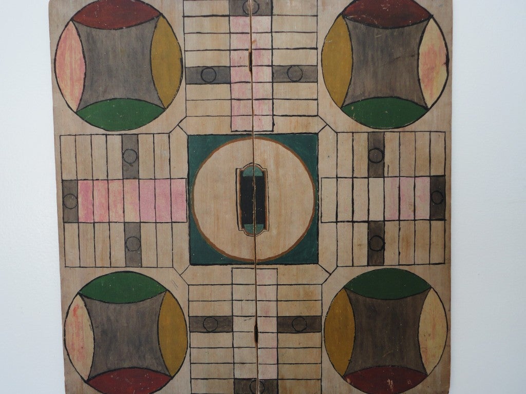 Pine Rare & Early 19THC Folding Seven Color Original Paint Gameboard