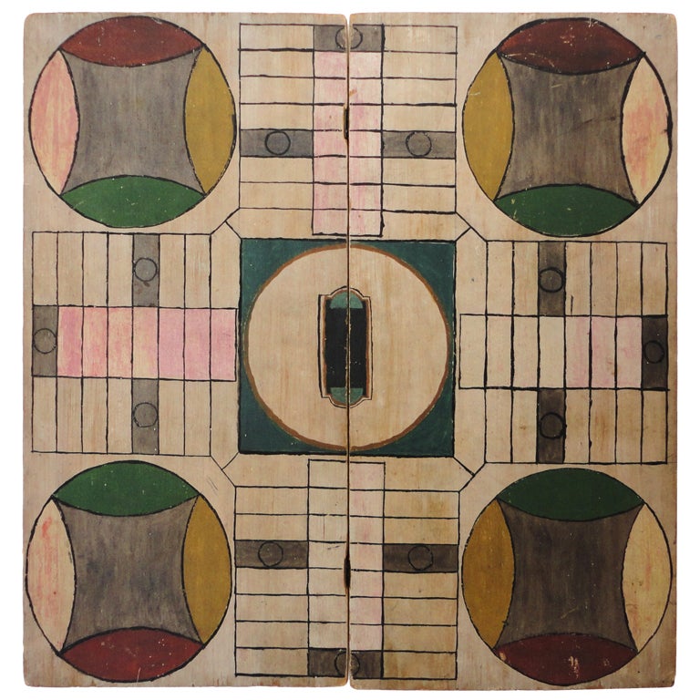 Rare & Early 19THC Folding Seven Color Original Paint Gameboard