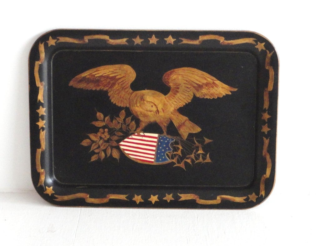 Early 20thc Tole Tray W/ Painted Eagle on Shield