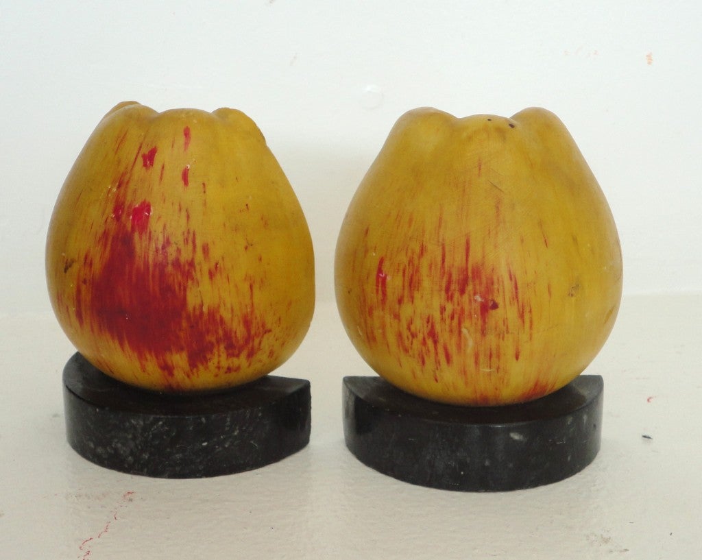Pair of Rare Original Painted Stone Fruit Large Half Apple Bookends 2