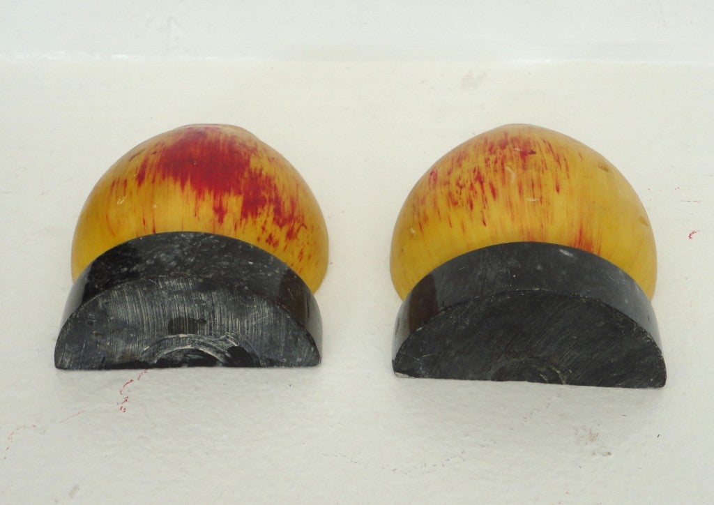 Pair of Rare Original Painted Stone Fruit Large Half Apple Bookends 3
