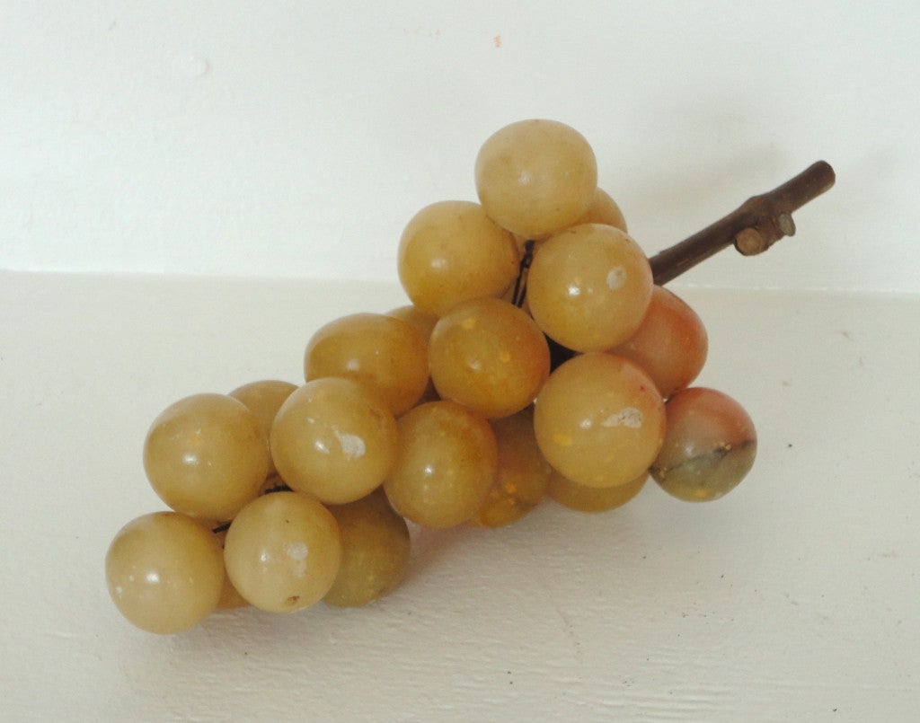20thc Large Over Size Stone Grapes W/ Stem From Maine