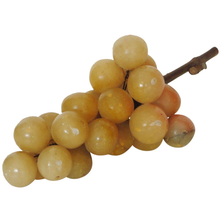 20thc Large Over Size Stone Grapes W/ Stem From Maine