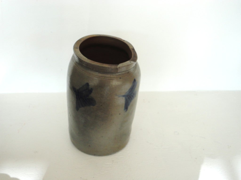 American 19thc Decorated Stoneware Salt Glaze Crock From Pennsylvania