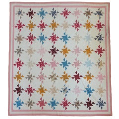 Early 19thc Fantastic Pin Wheel Quilt From New England