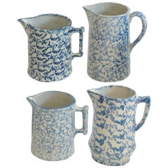 Group of Four 19thc  Spongeware Pitchers From Pennsylvania