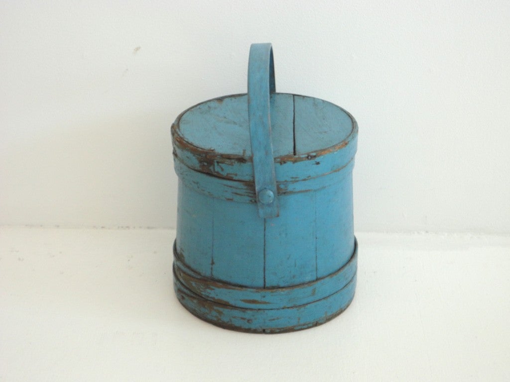 American 19thc Blue Painted Firkin From New England