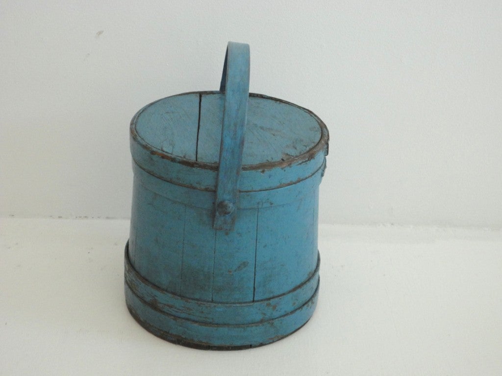 20th Century 19thc Blue Painted Firkin From New England