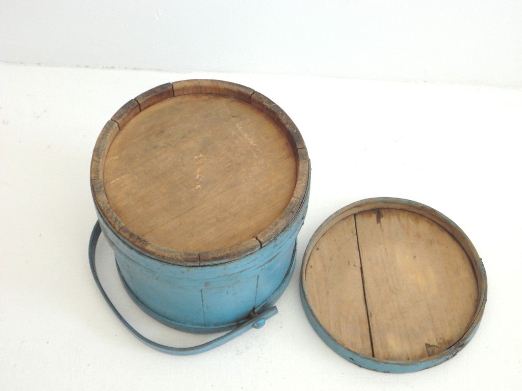 19thc Blue Painted Firkin From New England 1